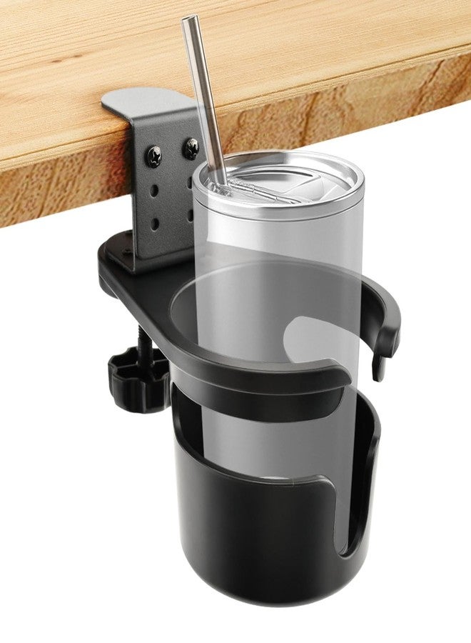 Jeyntanc Deep Desk Cup Holder Clamp 360° Rotating for Table, Anti-Spill Cup Holder for Desk, Office Accessories to Hold Coffee Mugs, Gift for School, Gamer and Office(Color:Black) - Image 1